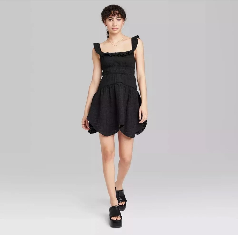 Wild Fable Women's Ruffle Tiered Skater Dress Black Size‎ XS NWT